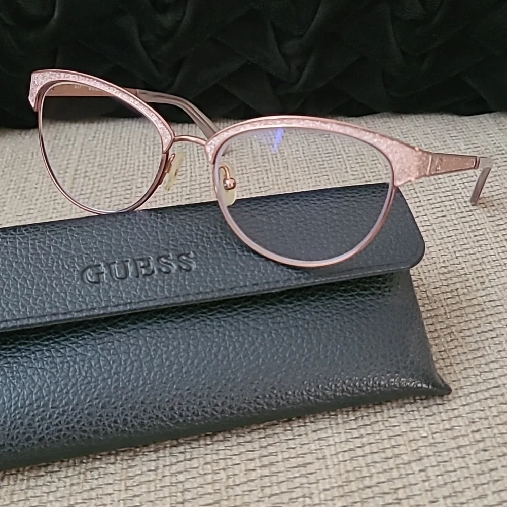 GUESS METALLIC ROSE GOLD EYEGLASS FRAME 51 16 135